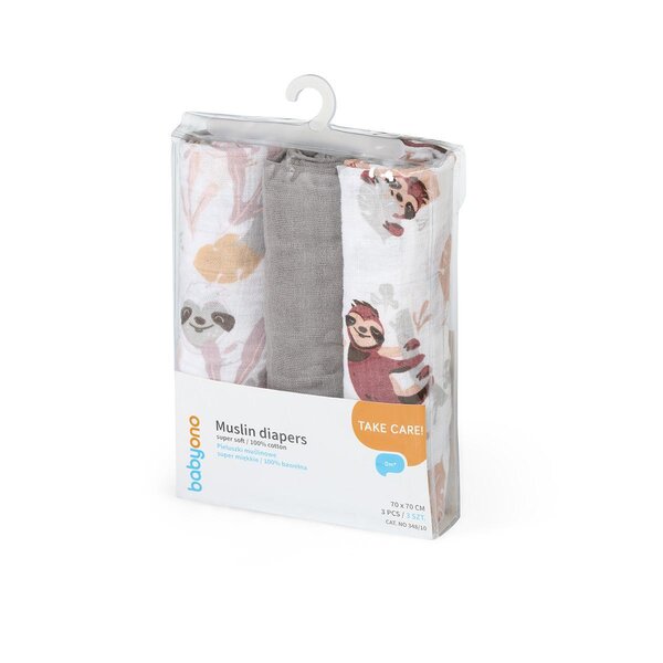 BabyOno Muslin diapers super soft 3pcs Grey - BabyOno