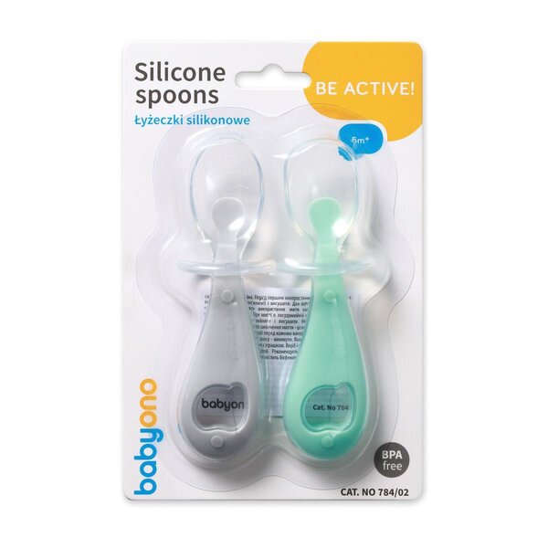 BabyOno Silicone spoons 2pcs Green/Grey - BabyOno