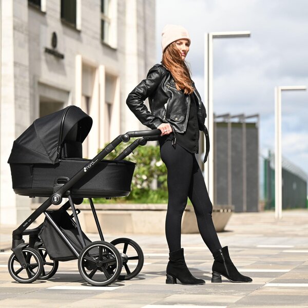 Nordbaby Active Lux stroller set Caviar Black, Chrome Black frame - Nordbaby