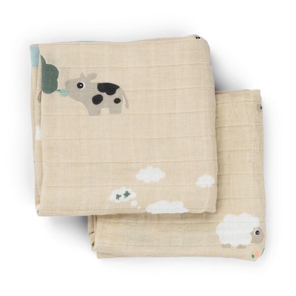 Done by Deer burp cloth 2-pack Tiny farm Sand - Done by Deer