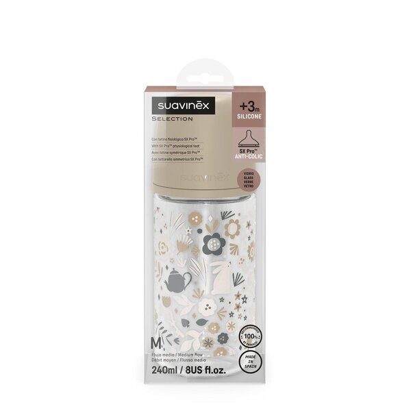Suavinex Стеклянная бутылочка для кормления 240ml Wonderland, Beige - Suavinex