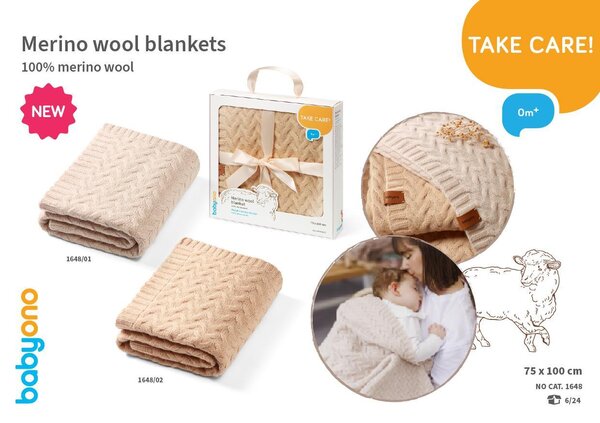BabyOno Merino wool blanket 75x100cm, Beige - BabyOno