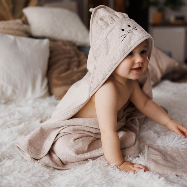 BabyOno Bamboo hooded towel 100x100cm Beige - BabyOno