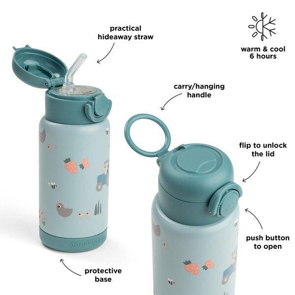 Done by Deer Insulated straw bottle Tiny farm 340ml Blue - Done by Deer